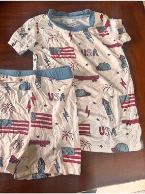Bamboo Pajama Set - White with Red & Blue